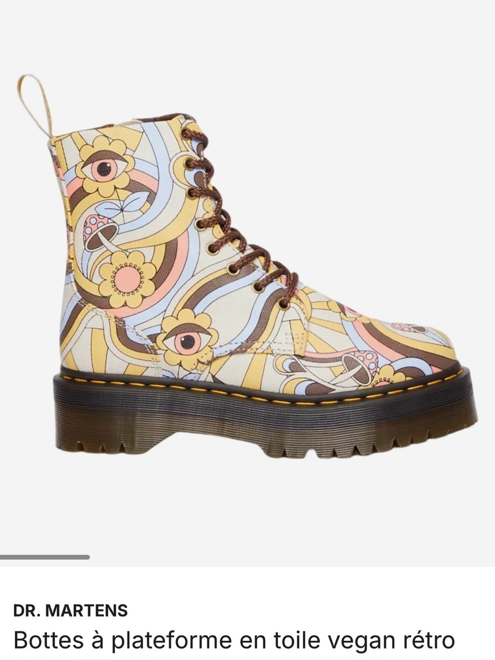Dr. Martens Floral Retro Lace-Up Platform Boots in Yellow, Brown, Pink, Blue
